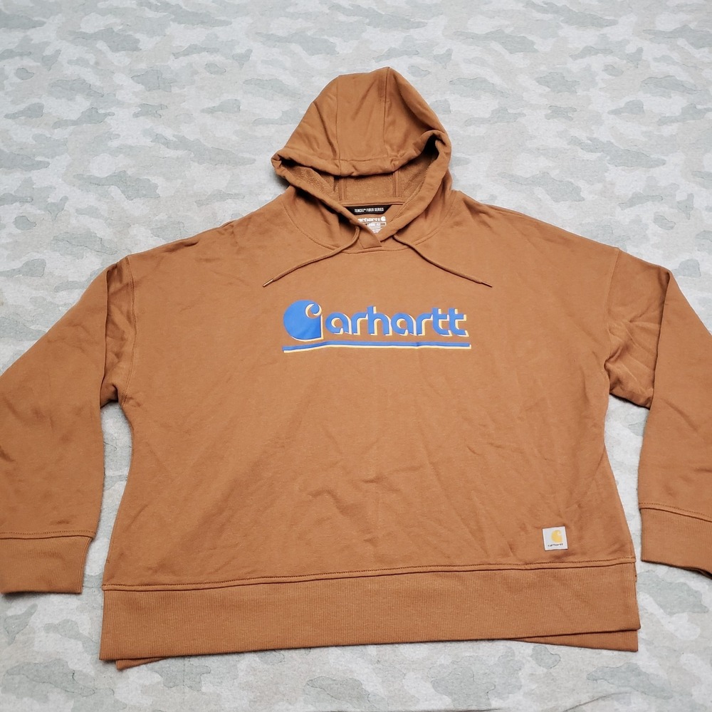 Carhartt Sweatshirt Womens XL Brown Loose Fit Hoodie Workwear Long Sleeve